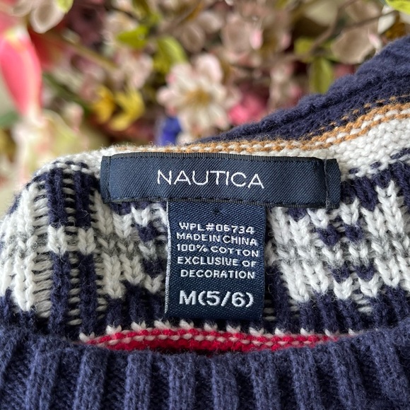 •Nautica• Fair Isle 100% Cotton Sweater - Size 5/6 - Picture 2 of 7